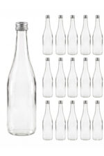 15 Adet Sızdırmaz Metal Gümüş Kapaklı Şeffaf Cam Süt Ayran Limonata Meşrubat Şişesi 1000 Ml