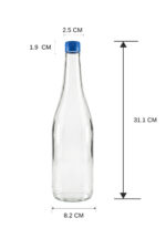 15 Adet Sızdırmaz Plastik Mavi Kapaklı Şeffaf Cam Süt Ayran Limonata Meşrubat Şişesi 1000 Ml - Görsel 2