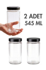 2 Adet Siyah Rengi Derin Kapaklı Şeffaf Reçel Sos Konserve Fıstık Ezmesi Tahin Pekmez Cam Kavanozu 545 ML