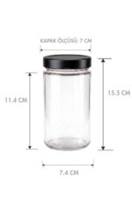 2 Adet Siyah Rengi Derin Kapaklı Şeffaf Reçel Sos Konserve Fıstık Ezmesi Tahin Pekmez Cam Kavanozu 545 ML - Görsel 2