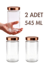 2 Adet Bronz Bakır Rengi Derin Kapaklı Şeffaf Reçel Sos Konserve Fıstık Ezmesi Tahin Pekmez Cam Kavanozu 545 ML