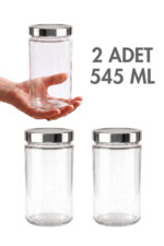2 Adet Gümüş Rengi Derin Kapaklı Şeffaf Reçel Sos Konserve Fıstık Ezmesi Tahin Pekmez Cam Kavanozu 545 ML
