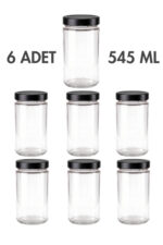 6 Adet Siyah Rengi Derin Kapaklı Şeffaf Reçel Sos Konserve Fıstık Ezmesi Tahin Pekmez Cam Kavanozu 545 ML