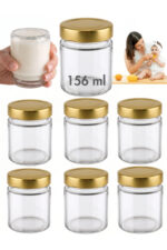 6 Adet GOLD Metal Derin Kapaklı Şeffaf Cam Bebek Mama Kabı Mumluk Reçel Kavanozu 156 ml