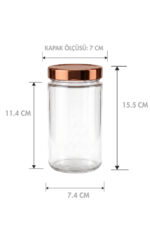 6 Adet Bronz Bakır Rengi Derin Kapaklı Şeffaf Reçel Sos Konserve Fıstık Ezmesi Tahin Pekmez Cam Kavanozu 545 ML - Görsel 2