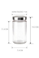 6 Adet Gümüş Rengi Derin Kapaklı Şeffaf Reçel Sos Konserve Fıstık Ezmesi Tahin Pekmez Cam Kavanozu 545 ML - Görsel 2