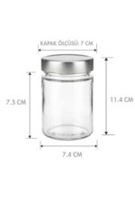 6 Adet Gümüş Rengi Derin Kapaklı Şeffaf Reçel Sos Konserve Fıstık Ezmesi Tahin Pekmez Cam Kavanozu 350 ML - Görsel 2