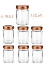 6 Adet Bronz Bakır Rengi Derin Kapaklı Şeffaf Reçel Sos Konserve Fıstık Ezmesi Tahin Pekmez Cam Kavanozu 350 ML