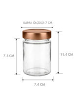 2 Adet Bronz Bakır Rengi Derin Kapaklı Şeffaf Reçel Sos Konserve Fıstık Ezmesi Tahin Pekmez Cam Kavanozu 350 ML - Görsel 2