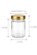 2 Adet Altın Rengi Derin Kapaklı Şeffaf Reçel Sos Konserve Fıstık Ezmesi Tahin Pekmez Cam Kavanozu 350 ML - Görsel 2