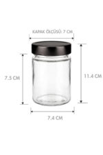 2 Adet Siyah Rengi Derin Kapaklı Şeffaf Reçel Sos Konserve Fıstık Ezmesi Tahin Pekmez Cam Kavanozu 350 ML - Görsel 2
