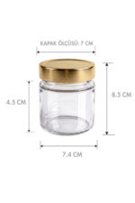 2 Adet Altın Rengi Derin Kapaklı Şeffaf Reçel Sos Konserve Fıstık Ezmesi Tahin Pekmez Cam Kavanozu 255 ML - Görsel 2