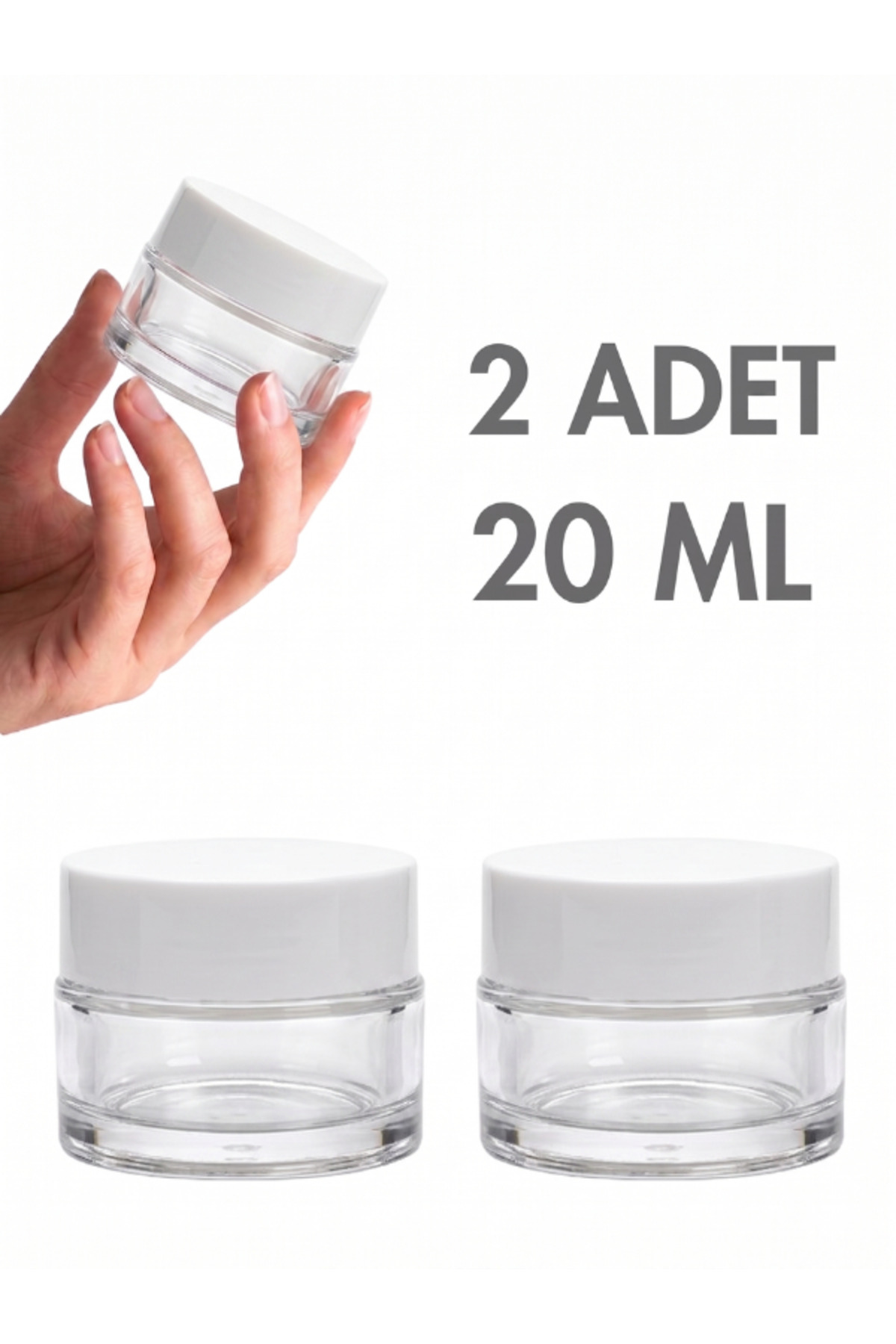 1_org_zoom 2 Adet Beyaz Parlak Kapaklı Şeffaf Dudak Cilt Bakımı Krem Kozmetik El Bakım Seyahat Cam Kavanozu 20 ML - Görsel 1