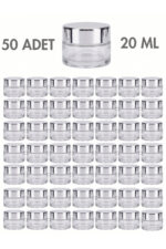 50 Adet Silver Parlak Kapaklı Şeffaf Dudak Cilt Bakımı Krem Kozmetik El Bakım Seyahat Cam Kavanozu 20 ML