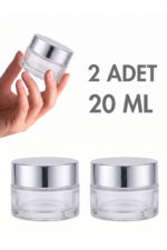 2 Adet Silver Parlak Kapaklı Şeffaf Dudak Cilt Bakımı Krem Kozmetik El Bakım Seyahat Cam Kavanozu 20 ML