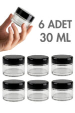6 Adet Siyah Kapaklı Parlak Şeffaf Cam Lip Glowy Balm Krem Kozmetik El Bakım Seyahat Kavanozu 30ML