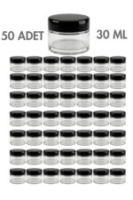 50 Adet Siyah Kapaklı Parlak Şeffaf Cam Lip Glowy Balm Krem Kozmetik El Bakım Seyahat Kavanozu 30ML