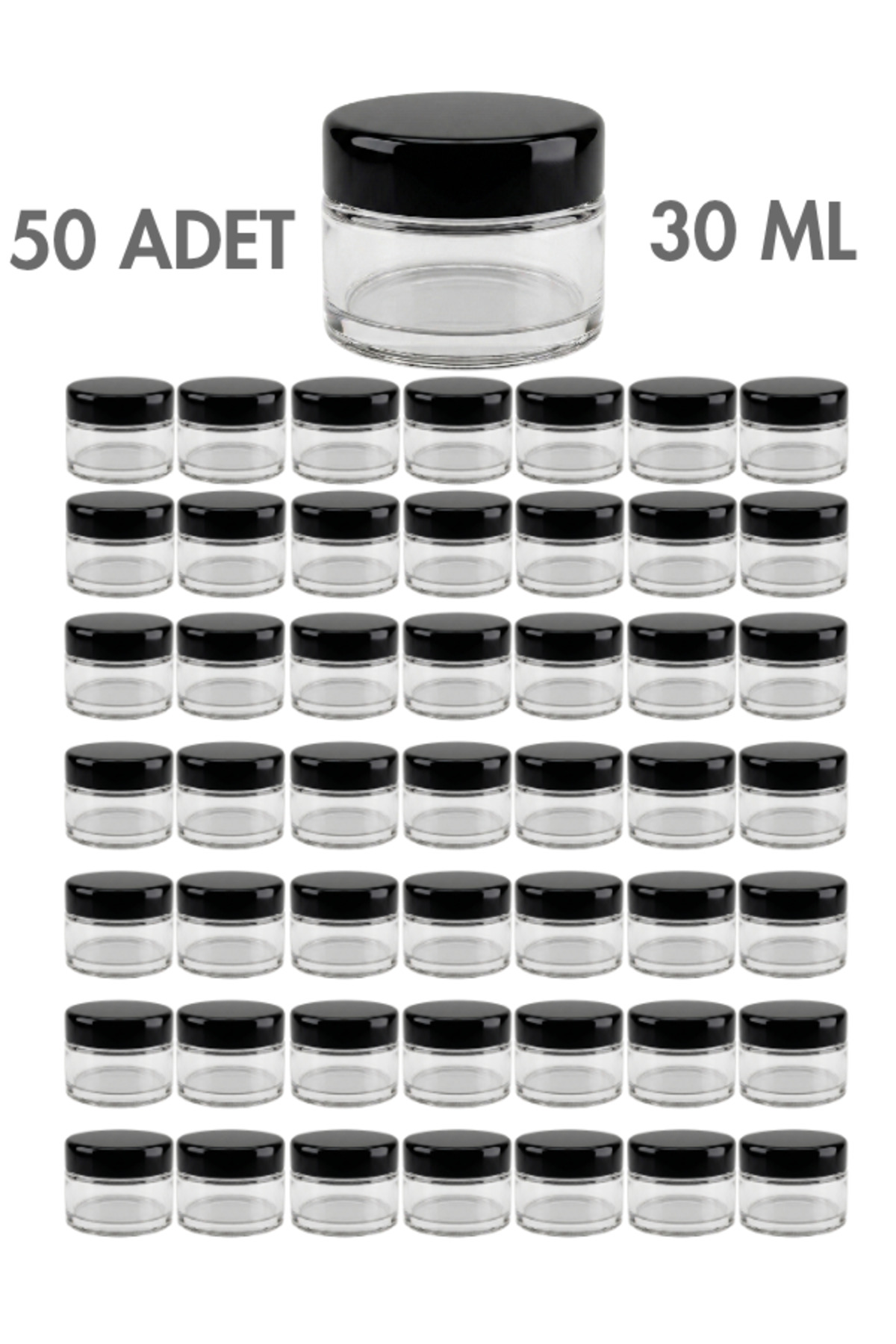 1_org_zoom 50 Adet Siyah Kapaklı Parlak Şeffaf Cam Lip Glowy Balm Krem Kozmetik El Bakım Seyahat Kavanozu 30ML - Görsel 1