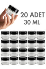 20 Adet Siyah Kapaklı Parlak Şeffaf Cam Lip Glowy Balm Krem Kozmetik El Bakım Seyahat Kavanozu 30ML