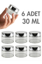 6 Adet Silver Kapaklı Parlak Şeffaf Cam Lip Glowy Balm Krem Kozmetik El Bakım Seyahat Kavanozu 30 ML