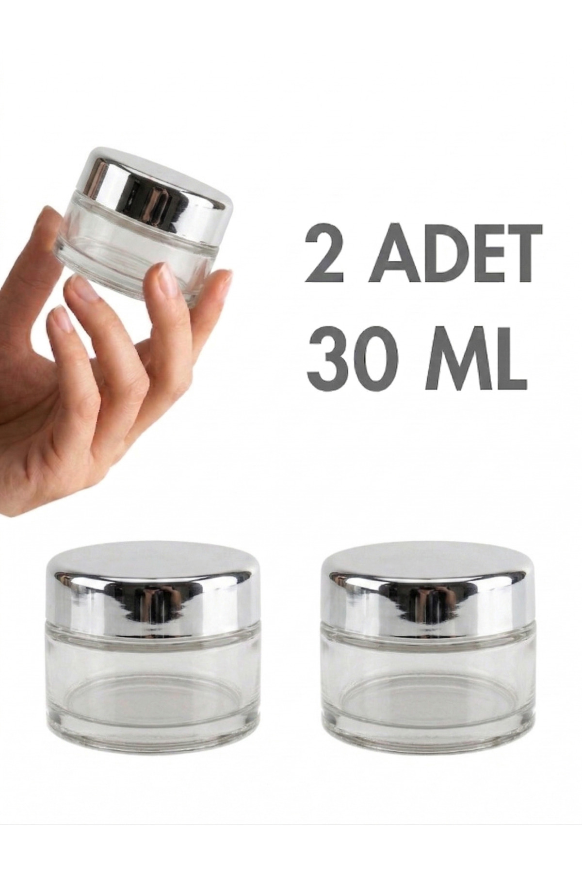 1_org_zoom 2 Adet Silver Kapaklı Parlak Şeffaf Cam Lip Glowy Balm Krem Kozmetik El Bakım Seyahat Kavanozu 30 ML - Görsel 1