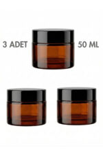 3 Adet Siyah Kapaklı Parlak Amber Cam Lip Sleeping Krem Kozmetik El Bakım Seyahat Kavanozu 50 ML
