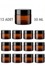12 Adet Siyah Kapaklı Parlak Amber Cam Lip Sleeping Krem Kozmetik El Bakım Seyahat Kavanozu 50 ML