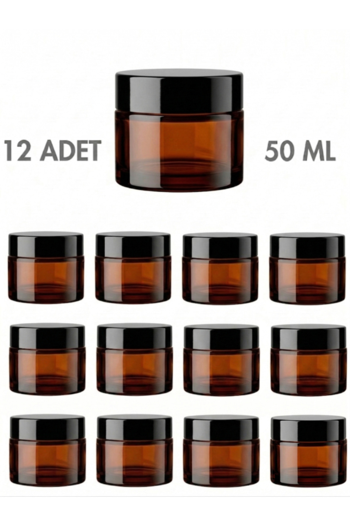 1_org_zoom 12 Adet Siyah Kapaklı Parlak Amber Cam Lip Sleeping Krem Kozmetik El Bakım Seyahat Kavanozu 50 ML - Görsel 1
