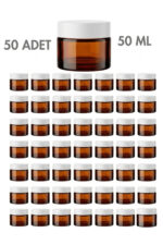 50 Adet Beyaz Kapaklı Parlak Amber Cam Lip Sleeping Krem Kozmetik El Bakım Seyahat Kavanozu 50 ML