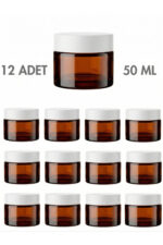 12 Adet Beyaz Kapaklı Parlak Amber Cam Lip Sleeping Krem Kozmetik El Bakım Seyahat Kavanozu 50 ML