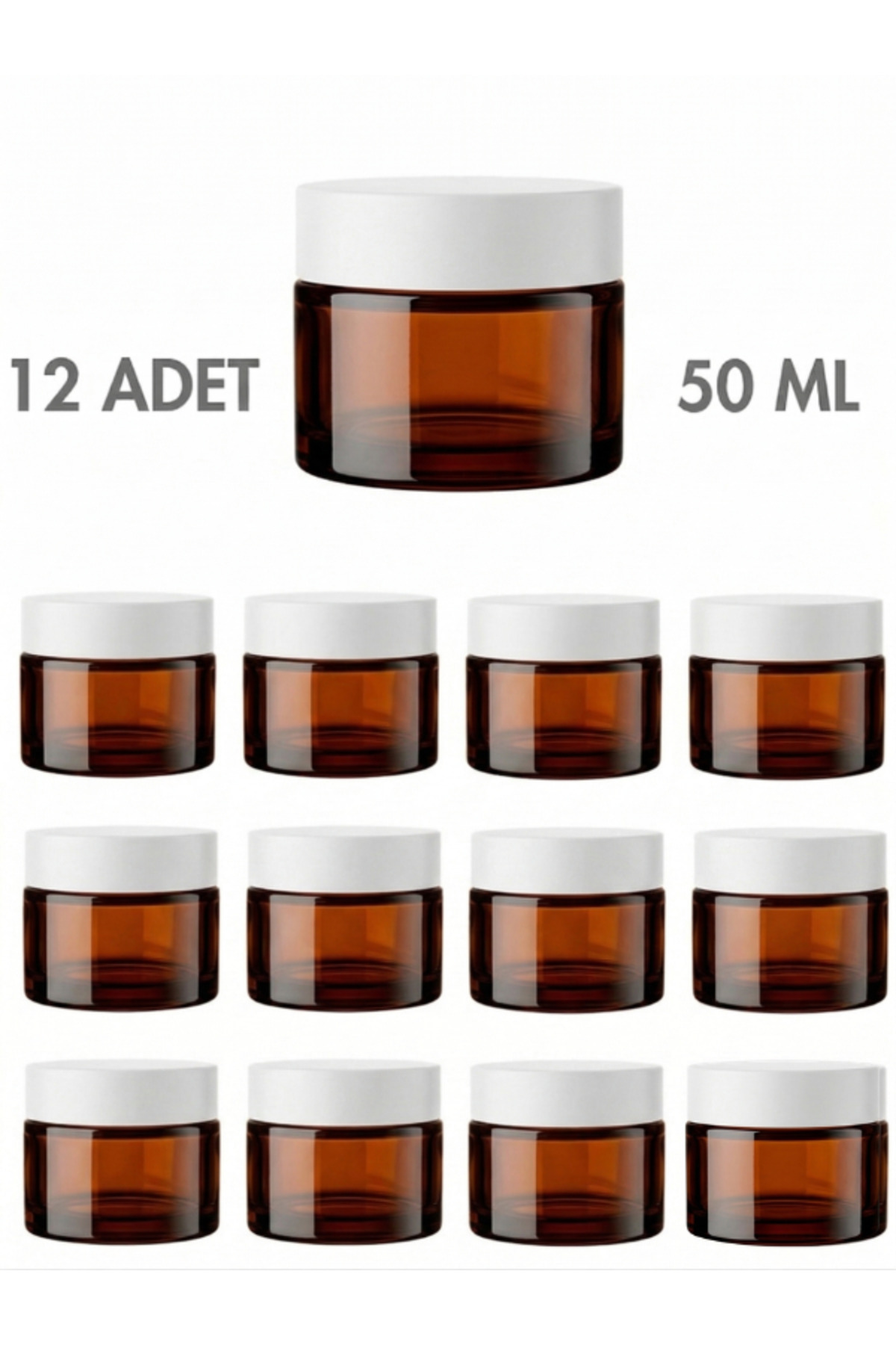 1_org_zoom 12 Adet Beyaz Kapaklı Parlak Amber Cam Lip Sleeping Krem Kozmetik El Bakım Seyahat Kavanozu 50 ML - Görsel 1