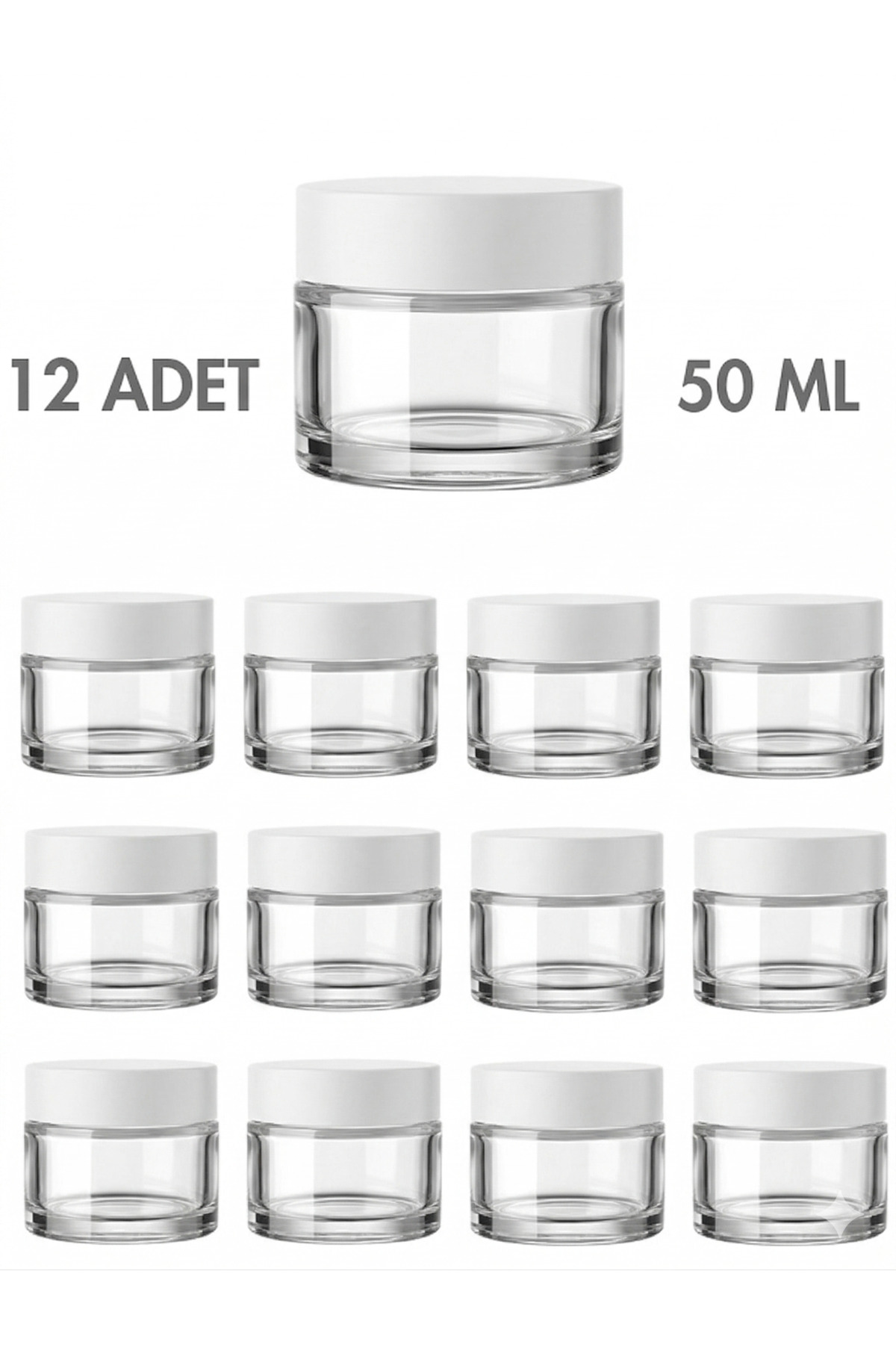 1_org_zoom 12 Adet Beyaz Kapaklı Parlak Beyaz Cam Lip Sleeping Krem Kozmetik El Bakım Seyahat Kavanozu 50 ML - Görsel 1