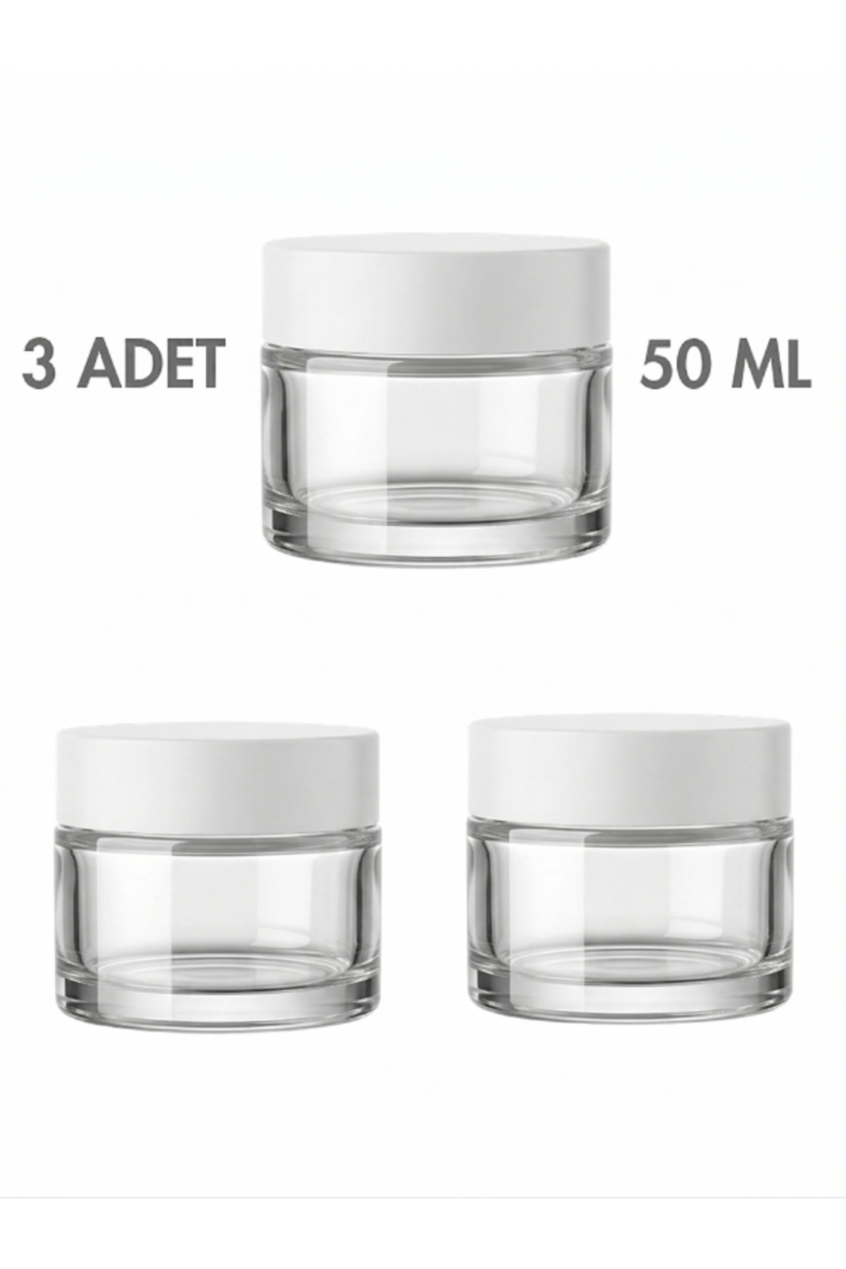 1_org_zoom 3 Adet Beyaz Kapaklı Parlak Beyaz Cam Lip Sleeping Krem Kozmetik El Bakım Seyahat Kavanozu 50 ML - Görsel 1