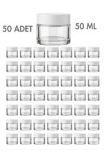 50 Adet Beyaz Kapaklı Parlak Beyaz Cam Lip Sleeping Krem Kozmetik El Bakım Seyahat Kavanozu 50 ML