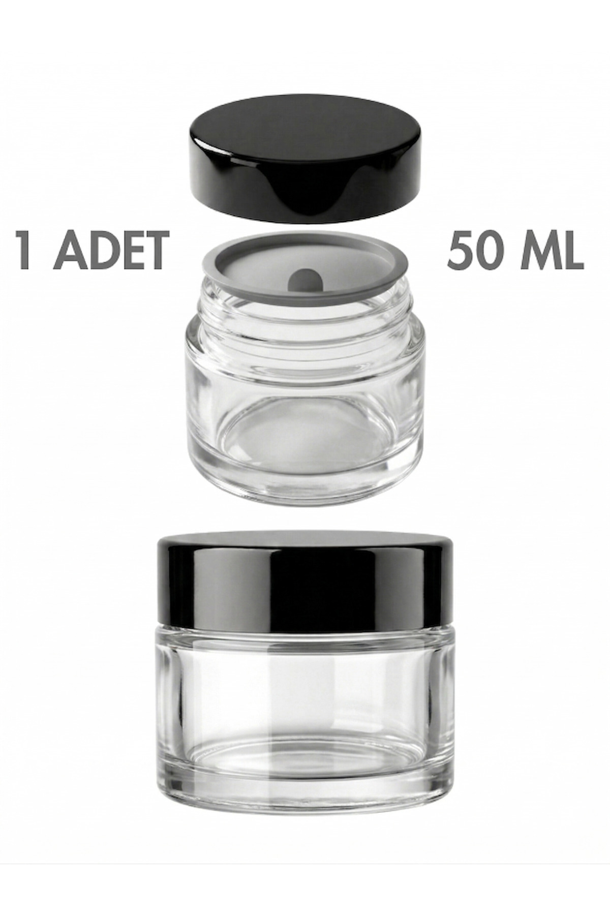 1_org_zoom 1 Adet Siyah Kapaklı Parlak Beyaz Cam Lip Sleeping Krem Kozmetik El Bakım Seyahat Kavanozu 50 ML - Görsel 1