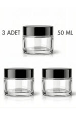 3 Adet Siyah Kapaklı Parlak Beyaz Cam Lip Sleeping Krem Kozmetik El Bakım Seyahat Kavanozu 50 ML