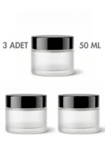 3 Adet Siyah Kapaklı Buzlu Beyaz Cam Lip Sleeping Krem Kozmetik El Bakım Seyahat Kavanozu 50 ML