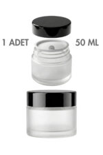 1 Adet Siyah Kapaklı Buzlu Beyaz Cam Lip Sleeping Krem Kozmetik El Bakım Seyahat Kavanozu 50 ML