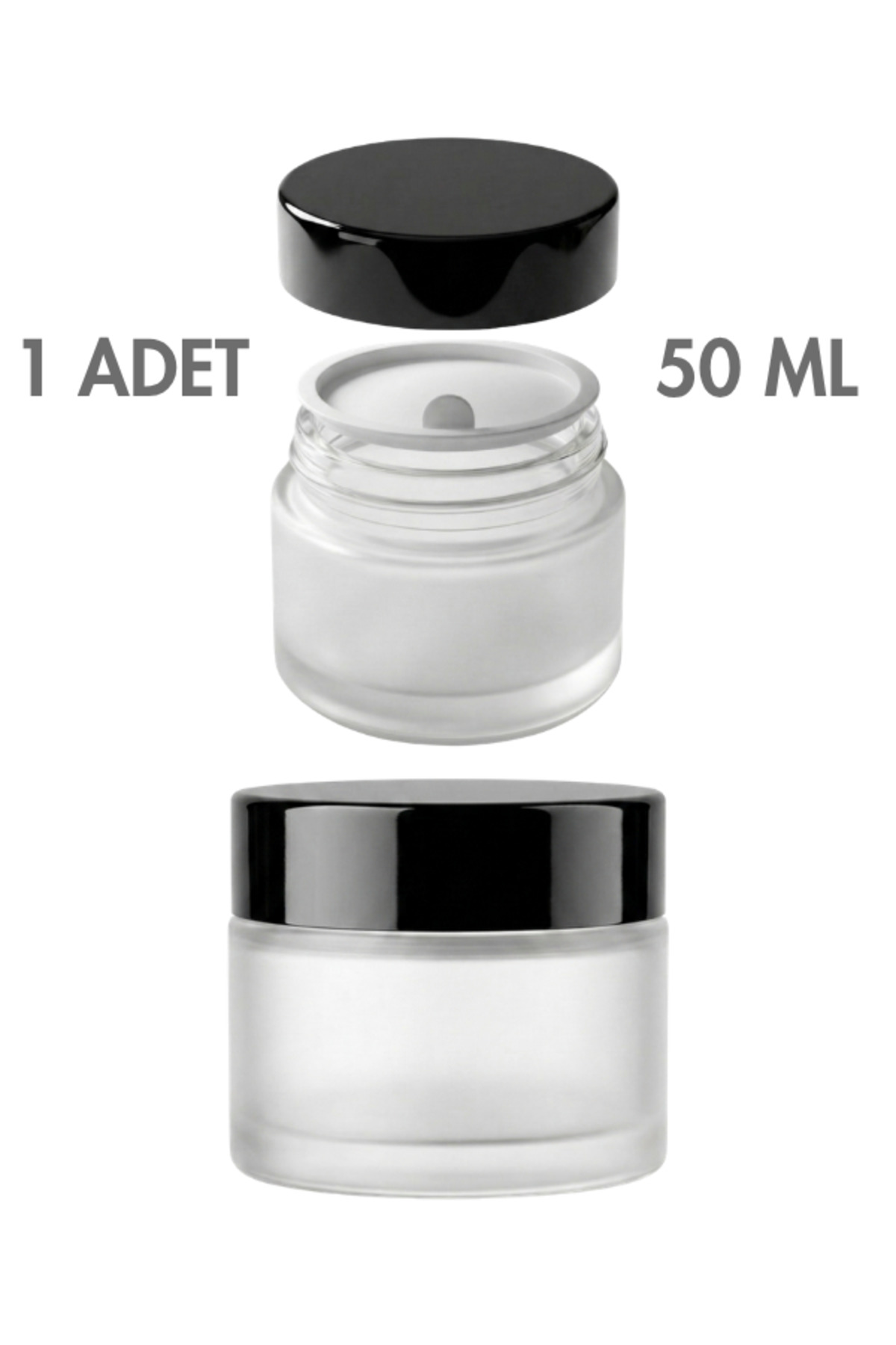 1_org_zoom 1 Adet Siyah Kapaklı Buzlu Beyaz Cam Lip Sleeping Krem Kozmetik El Bakım Seyahat Kavanozu 50 ML - Görsel 1