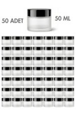 50 Adet Siyah Kapaklı Buzlu Beyaz Cam Lip Sleeping Krem Kozmetik El Bakım Seyahat Kavanozu 50 ML