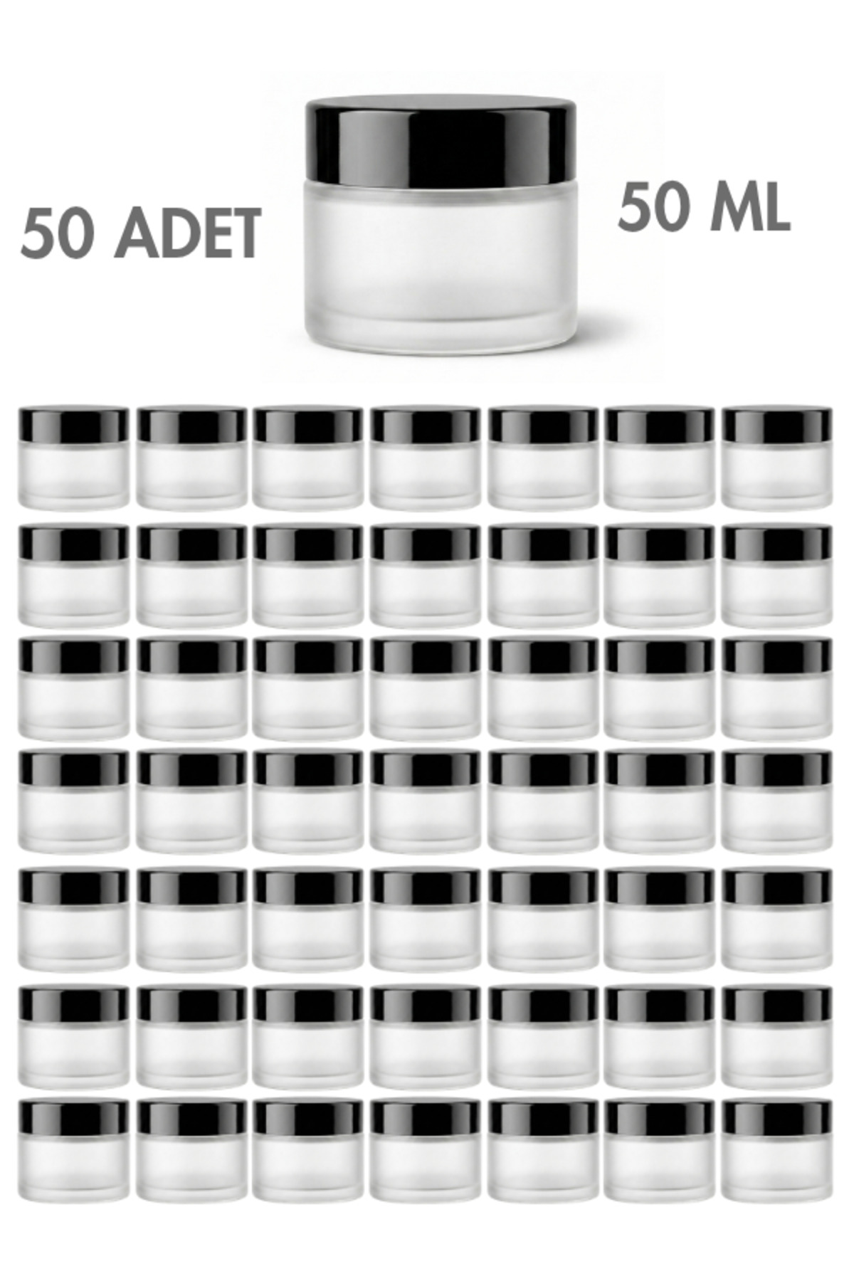 1_org_zoom 50 Adet Siyah Kapaklı Buzlu Beyaz Cam Lip Sleeping Krem Kozmetik El Bakım Seyahat Kavanozu 50 ML - Görsel 1
