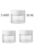 3 Adet Beyaz Kapaklı Buzlu Beyaz Cam Lip Sleeping Krem Kozmetik El Bakım Seyahat Kavanozu 50 ML