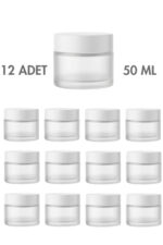 12 Adet Beyaz Kapaklı Buzlu Beyaz Cam Lip Sleeping Krem Kozmetik El Bakım Seyahat Kavanozu 50 ML