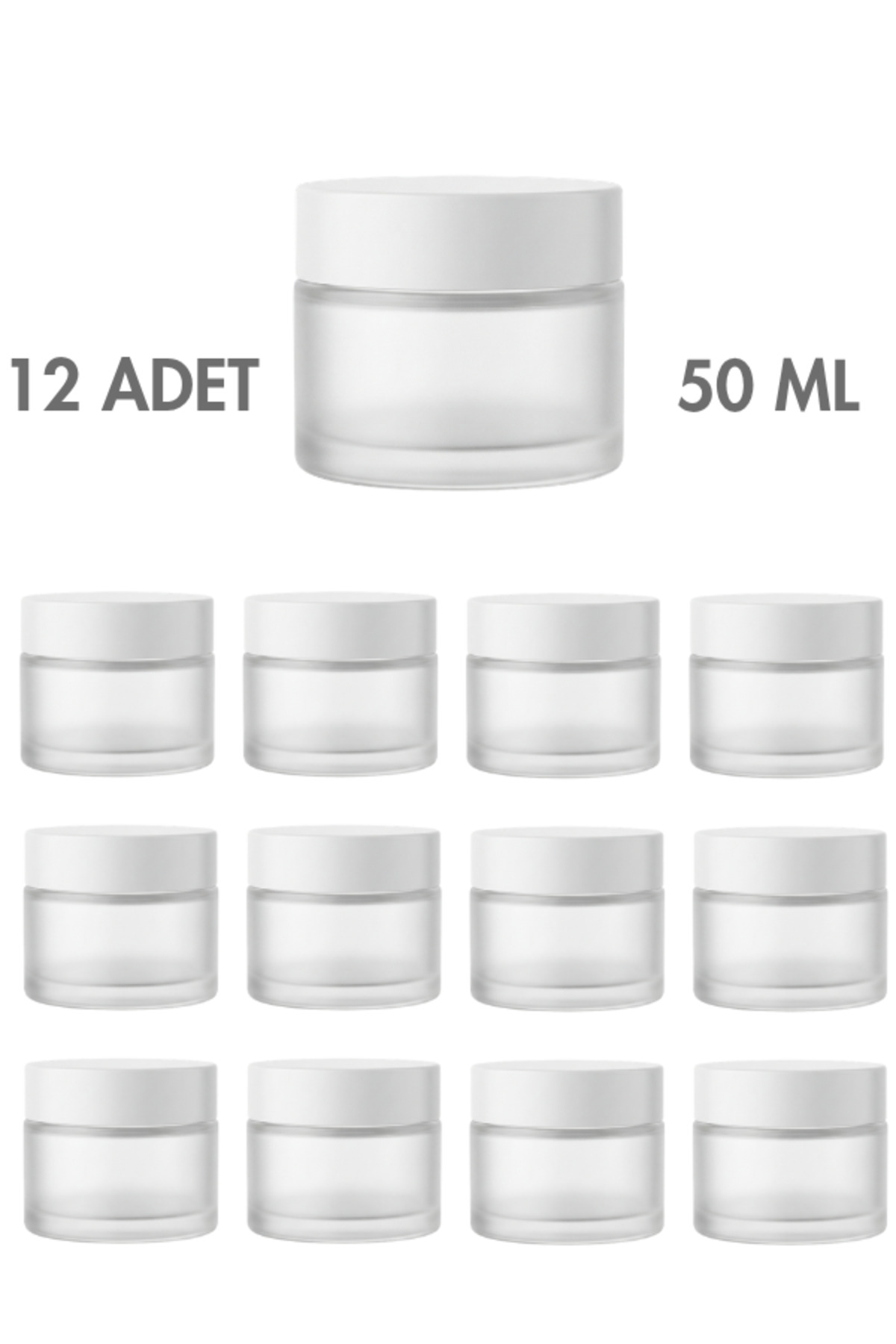 1_org_zoom 12 Adet Beyaz Kapaklı Buzlu Beyaz Cam Lip Sleeping Krem Kozmetik El Bakım Seyahat Kavanozu 50 ML - Görsel 1