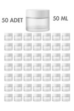 50 Adet Beyaz Kapaklı Buzlu Beyaz Cam Lip Sleeping Krem Kozmetik El Bakım Seyahat Kavanozu 50 ML