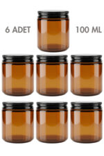 6 Adet Metal Siyah Kapaklı Amber Cam Mumluk Krem Kozmetik Oda Kokusu Dekoratif Kavanozu 100 ML