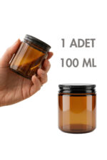 1 Adet Metal Siyah Kapaklı Amber Cam Mumluk Krem Kozmetik Oda Kokusu Dekoratif Kavanozu 100 ML