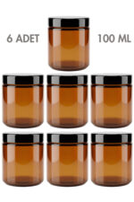 6 Adet Plastik Siyah Kapaklı İç Koruyuculu Amber Cam Mumluk Krem Kozmetik Dekoratif Kavanozu 100 ML