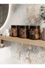 3'lü Amber Cam Metal Kapaklı Düzenleyici Kulak Pamuğu Diş İpi Banyo Organizer Seti – COTTON BUDS & COTTON PADS & DENTAL FLOSS Yazılı/ 270 ML - Görsel 3