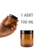 1 Adet Plastik Siyah Kapaklı İç Koruyuculu Amber Cam Mumluk Krem Kozmetik Dekoratif Kavanozu 100 ML